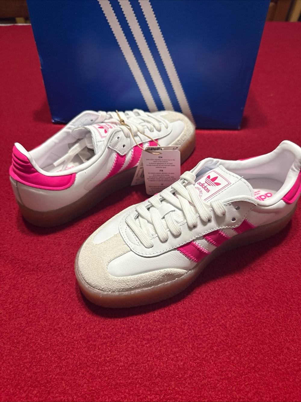Adidas Sambae J White Shock Pink Platform Sneakers Youth 4 Women 5